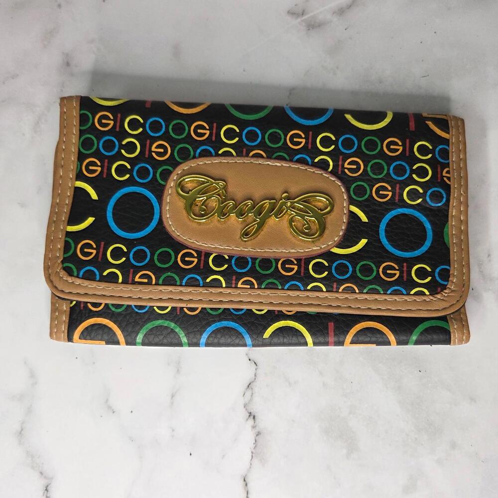 Coogi Multicolor Logo Print Wallet with Brown Trim
